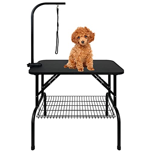 LILIIN Trimmtisch für Hunde, Klappbar Schertisch Hundepflegetisch Höhenverstellbar, Tierpflegetisch Hundefrisiertisch Badetisch bis 60 KG, Schwarz, 80.5×46×76cm von LILIIN