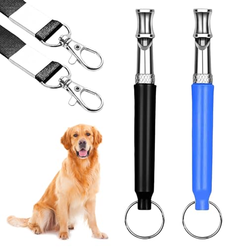 2 Stück Hundepfeife Hochfrequenz Lautlos,Gegen Bellen Hunde Pfeife Rückruf,Einstellbare Leise Hundepfeifen Gerät,Anti Bell Pfeifen Nicht Hörbar,Metall Whistle Training Lanyard für Hundeausbildung (B) von LILIKAI