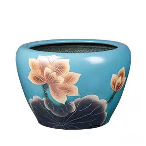 Aquarium Keramik-Aquarium, bemalter Wassertank, Fischzucht, Balkon, Seerosen-Lotus-Aquarium, Außenhof, Keramik-Aquarium Kleines Aquarium (Size : 52cm) von LIMKOO