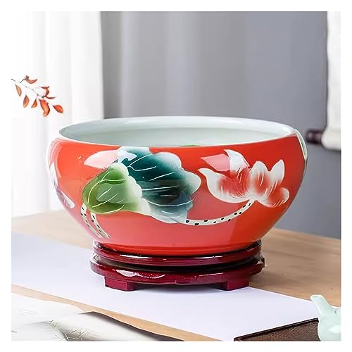 Aquarium Keramik-Aquarium, handbemalt, for den Schreibtisch, große Schlafschale, Lotus-Narzisse, Lotus-Topf, Zylinder, Wohnzimmer, Schlafzimmer Kleines Aquarium (Size : 41cm) von LIMKOO