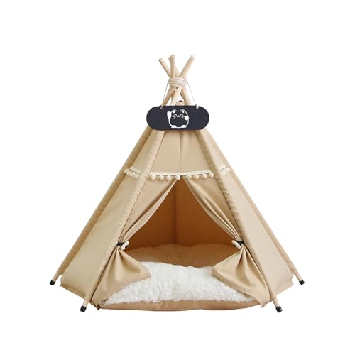 LINCYS Haustier Tipi mit Kissen Bett für Hunde und Katzen, Katzen mit waschbarem Kissen, Hunde Katzenzelt Abnehmbar und Waschbar,D,M von LINCYS