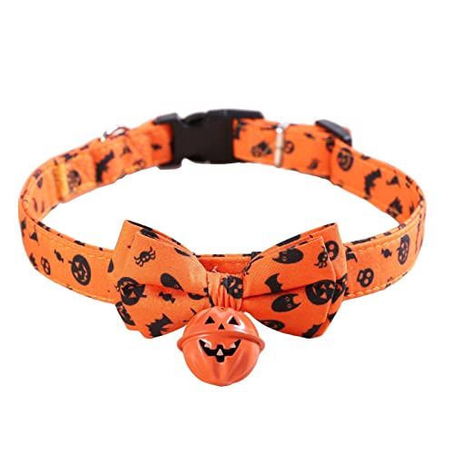 LINGJIONG Haustier-Halloween-Krawatten | Bedruckter Stoff Halloween Hundehalsbänder für mittelgroße Hunde mit Fliege Glocke | Halloween Hund Krawatten Fellpflege Zubehör Festival Kürbis Designer von LINGJIONG