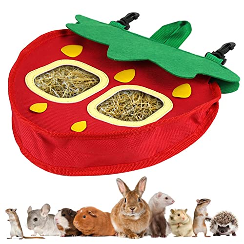 LINGJIONG Heu-Feeder-Kaninchen, Hamster Hay Bag Dispenser in Erdbeerform, Heusack-Hängefütter aus Oxford-Stoff für Kaninchen, Meerschweinchen, Chinchilla, Kleintierkäfigzubehör von LINGJIONG