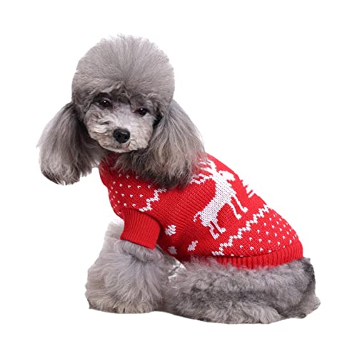 LINGJIONG Hunde-Weihnachtspullover | Hunde-Weihnachtskostüme | Rentier-Schneeflocken-Druck Winter warme Kleidung für kleine Hunde, Welpen, Katzen, Kätzchen von LINGJIONG