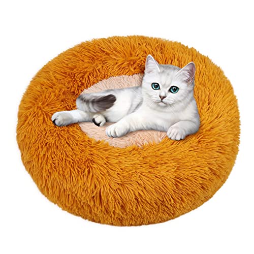 LINGJIONG Hundebett Flauschig, Katzenbett, Donut Kissen, Waschbar, Polsterung In Der Mitte Herausnehmbar, Langer Plüsch,40 cm Durchmesser von LINGJIONG