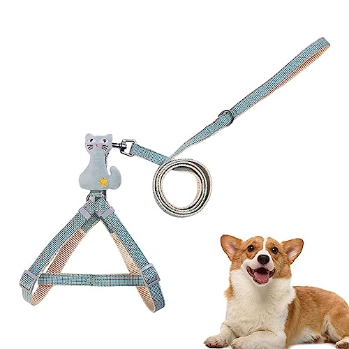 LINGJIONG Hundegeschirr-Leine-Set | Pet Supplies Kleines Hundegeschirr und Leine-Set,Verstellbar, niedliches Cartoon-Design, einfache Kontrolle, atmungsaktiv, Robustes Set aus Geschirr und Leine von LINGJIONG