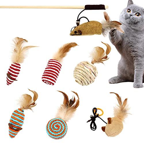 LINGJIONG Indoor-Katzen-Zauberstab-Spielzeug - Pet Exercise Toy Interaktives Spielzeug Indoor Cat Teaser Zauberstab Spielzeug | Long Wand Cat Teaser Set Kätzchenspielzeug für Pet Shop Outdoor von LINGJIONG