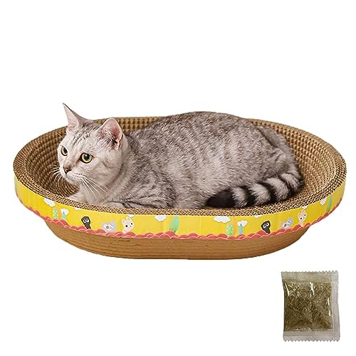 LINGJIONG Katzen-Kratzblock Oval, Katzenkratzliege Aus Wellpappe,Kratzschale Mit Katzenminze Katzenkratzbett Relaxing Pad Lounge Bed Schützt Möbel von LINGJIONG