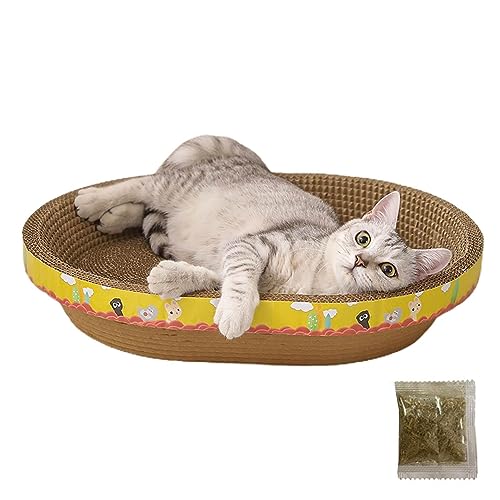 LINGJIONG Katzen-Kratzblock Oval, Katzenkratzliege Aus Wellpappe,Kratzschale Mit Katzenminze Katzenkratzbett Relaxing Pad Lounge Bed Schützt Möbel von LINGJIONG