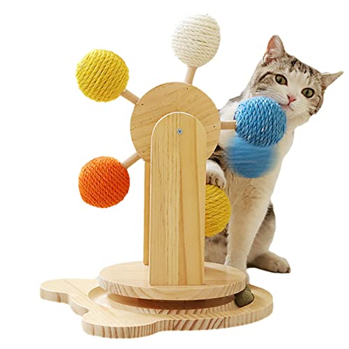 LINGJIONG Kratzspielzeug Für Katzen Mit Ball, Kratzbaum Für Haustiere Mit 5 Sisalkugeln - Drehbarer Ball, Holz- Und Sisalseil-Rollspielzeug Zum Schleifen Von Krallen, Schützt Ihre Möbel von LINGJIONG