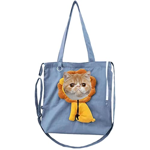 LINGJIONG Pet Canvas Schultertragetasche | Löwenförmige Haustier-Segeltuch-Umhängetasche | Pet Canvas Umhängetasche mit elastischer Kordel, Katzentragetasche, tragbare Katzen-Canvas-Brusttasche von LINGJIONG