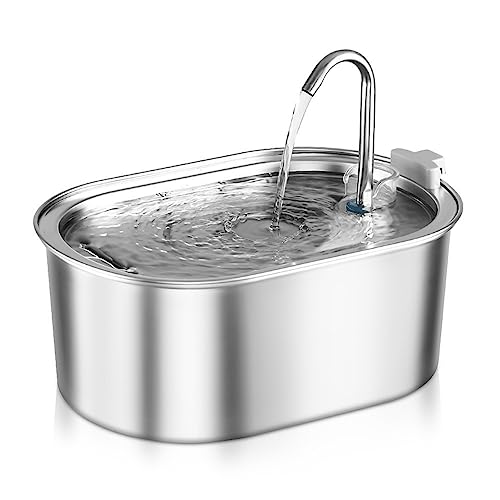 LINGLOUZAN Trinkbrunnen für Katzen, Trinkbrunnen für Haustiere, Wasserspender für Hunde, Edelstahl, 3,2 L, EU-Stecker von LINGLOUZAN