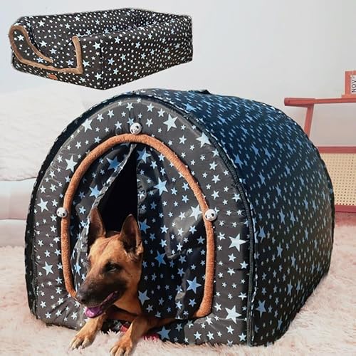 2-in-1 extra großes Haustier-Winterhaus, umwandelbar zum Bett mit warmer Kissenmatte, 2-Wege-Hundehütte, für drinnen und draußen, tragbare Hundehütte, abnehmbarer waschbarer Bezug (2XL, Camouflage) von LINGSHINE