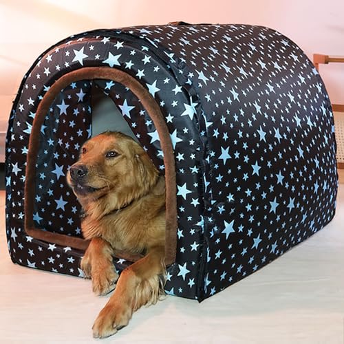 2-in-1 extra großes Haustier-Winterhaus, umwandelbar zum Bett mit warmer Kissenmatte, 2-Wege-Hundehütte, für drinnen und draußen, tragbare Hundehütte, abnehmbarer waschbarer Bezug (2XL, Camouflage) von LINGSHINE