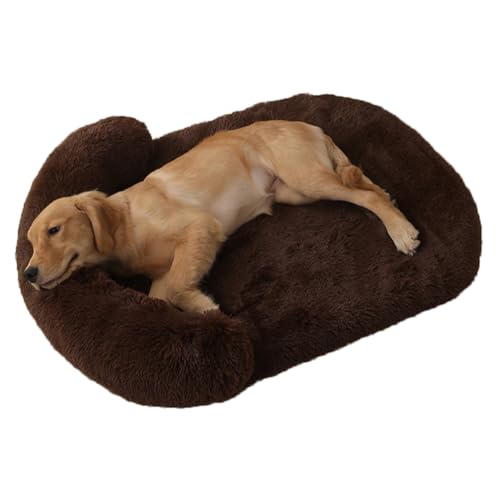 Flauschig Weiches Hundekissen, Orthopädisches Hundebett, Hundesofa mit Abnehmbarem Bezug, Rutschfest Hundebetten, Anti-Angst Hundekorb für Hunde und Katzen Jeden Alters (Dunkelbraun,L-100x75cm) von LINGXIYA