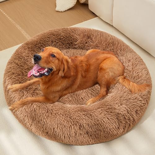 LINGXIYA Beruhigende Flauschig Hundebett, Hundematte mit Rutschfester Unterseite, Waschbar Katzenbett, Hundekissen, Rund Hundebetten für Kleine, Mittelgroße Große Hunde Katzen, 100cm von LINGXIYA