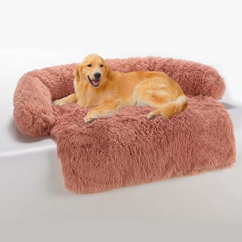 LINGXIYA Beruhigende Hundebettmatte, Plüsch Hundekissen, Anti-Angst Haustierbett mit Schaumstoff-Nackenrolle, Haustier-Couchschutz, Couchkissen für Hunde und Katzen, Hundekissen Waschbar(70cm,Rosa) von LINGXIYA