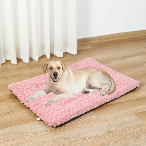 LINGXIYA Komfortable Atmungsaktiv Hundematratze, Komfortable Füllung, Hundebetten, rutschfest Hundekissen, Deluxe Plüsch Hundematte mit Rosensamts, Rutschfester Unterseite, 70cm, Rosa von LINGXIYA