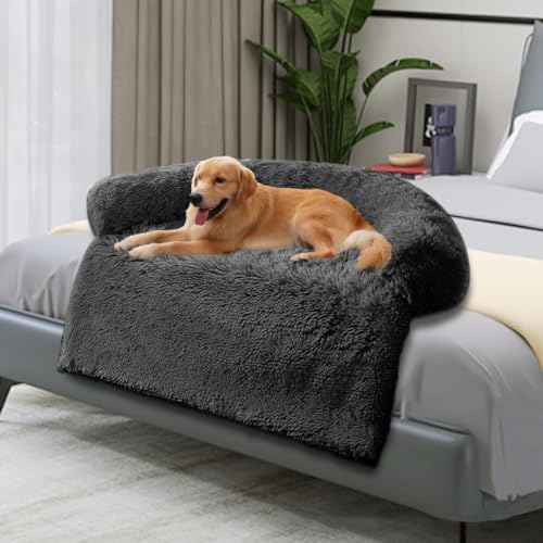 LINGXIYA Plüsch Hundematte, Atmungsaktive Katzenbett, Haustierbett mit Schaumstoff-Nackenrolle, Rutschfester Unterseite, Beruhigende Hundebettmatte für Große, Mittelgroße und Kleine Hunde, Schwarz von LINGXIYA