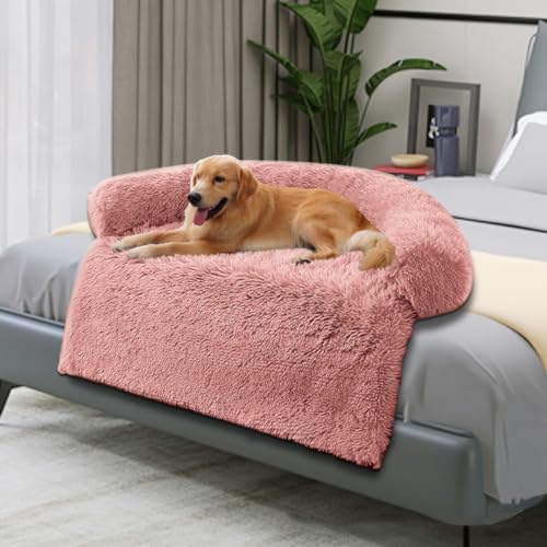 LINGXIYA Plüsch Hundematte, Atmungsaktive Katzenbett, Haustierbett mit Schaumstoff-Nackenrolle, Rutschfester Unterseite, Beruhigende Hundebettmatte für Große, Mittelgroße und Kleine Hunde, Rosa von LINGXIYA