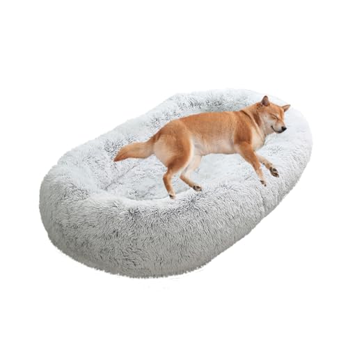 LINGXIYA Plüsch Weich Warm Hundebett, Beruhigendes Hundesofa, Abziehbar Waschbar Hundekissen, Hundematte mit Rutschfester Unterseite, Hundekorb für Fensterbank, Sofa, Boden, Auto, 90X65X20CM von LINGXIYA