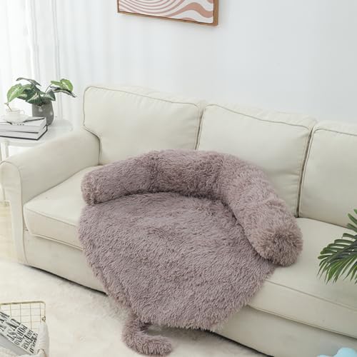 LINGXIYA Sofa Hundebett, Hundematte aus Plüsch, Hundedecke mit Schaumstoff-Nackenrolle, Rutschfester, Hundekissen Waschbar, Couchkissen für Kleine und Mittelgroße Hunde von LINGXIYA