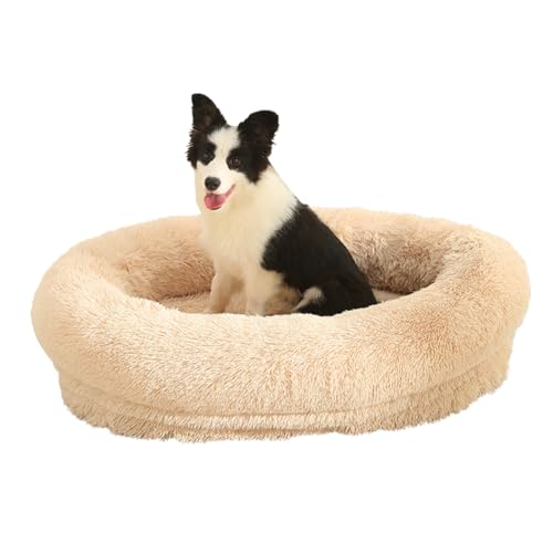 LINGXIYA Ultra Weicher Plüsch Haustierbett, Flauschig Kuscheliges Hundekissen, Beruhigendes Hundesofa, Rund Katzenbett, Rutschfester Unterseite, Abnehmbarer Waschbar Hundekorb, 90X65X20CM von LINGXIYA