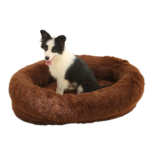 LINGXIYA Ultra Weicher Plüsch Haustierbett, Flauschig Kuscheliges Hundekissen, Beruhigendes Hundesofa, Rund Katzenbett, Rutschfester Unterseite, Abnehmbarer Waschbar Hundekorb, 90X65X20CM von LINGXIYA