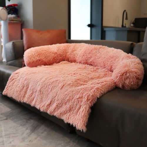 LINGXIYA Weiches Gemütlicher Plüsch Hundebett, Sofaschutz, Waschbar Hundedecke mit Abnehmbarem Bezug, rutschfest Hundekissen für Mittelgroße Hunde und Grosse Hunde (Rosa,105 * 95cm) von LINGXIYA