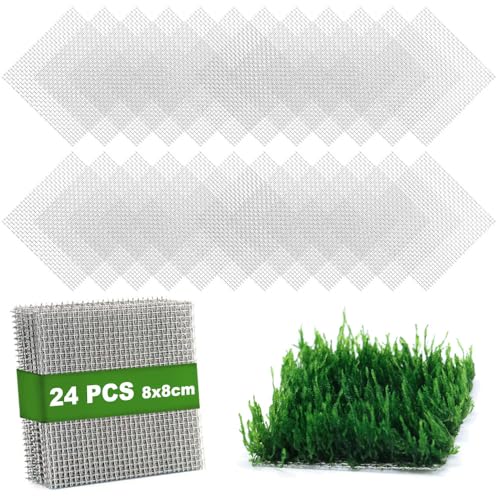 LINLAN 24 Stück 8 x 8 cm Aquatische Moos Mesh Pads aus 304 Edelstahl, Mooswand, leicht zuschneidbar, zum Befestigen und Vermehren von Wasserpflanzen, DIY Aquariumfilterung und Aquascaping von LINLAN