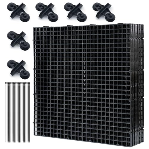 LINLAN Aquarium-Trennwandsatz für Aquarien, 8 Stück 30X30cm Kunststoffgitter mit 6 Saugnapfclips und 20 Kabelbindern, Eierkiste zur Fischisolation(Schwarz) von LINLAN