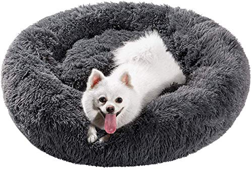 Deluxe Hundebett Round Haustierbett für Hunde und Katzen, Weiches Plüsch Hundekorb mit Reißverschluss Abnehmbaren Waschbar für Mittelgroße, Große, Extra groß Hunde, L-80cm von LINRUI