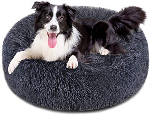 LINRUI Donut Hundebett Flauschig Katzenbett Waschbar Abnehmbarem Hundekissen, Schönes Hundekörbchen Deluxe Weiches Plüsch Haustierbett für Katzen Hunde,100cm,Dunkelgrau von LINRUI