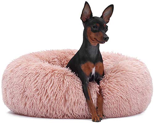 LINRUI Donut Hundebett Flauschig Katzenbett Waschbar Abnehmbarem Hundekissen, Schönes Hundekörbchen Deluxe Weiches Plüsch Haustierbett für Katzen Hunde,110cm,Rosa von LINRUI