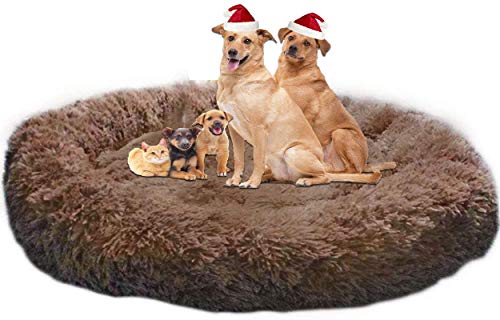 LINRUI Extra große & Waschbar Hundebett XXL Orthopädisches für Grosse Mittlere Hunde Antistress Hundekissen Donut Oval Hoch Hundesofa Hundehöhle XL Flauschiges Rund Kuschelig Braun von LINRUI