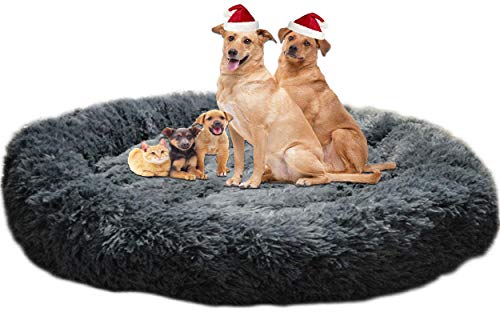 LINRUI Extra große & Waschbar Hundebett XXL Orthopädisches für Grosse Mittlere Hunde Antistress Hundekissen Donut Oval Hoch Hundesofa Hundehöhle XL Flauschiges Rund Kuschelig Dunkelgrau von LINRUI