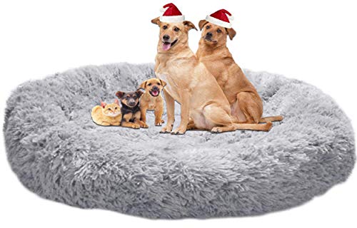 LINRUI Extra große & Waschbar Hundebett XXL Orthopädisches für Grosse Mittlere Hunde Antistress Hundekissen Donut Oval Hoch Hundesofa Hundehöhle XL Flauschiges Rund Kuschelig Grau von LINRUI