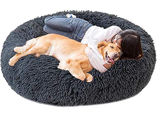 LINRUI Memory Foam XL Hundesofa Orthopädisches für Grosse Mittlere Hunde Hundekissen Waschbar Oval Hoch Hundebett Antistress Flauschiges Rund Kuschelig Hundehöhle XXL Donut Dunkelgrau von Glracd