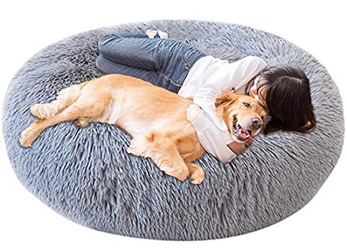 LINRUI Memory Foam XL Hundesofa Orthopädisches für Grosse Mittlere Hunde Hundekissen Waschbar Oval Hoch Hundebett Antistress Flauschiges Rund Kuschelig Hundehöhle XXL Donut Grau von LINRUI