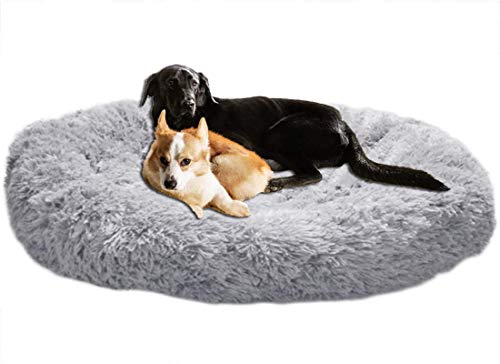 LINRUI Orthopädisches Hundebett XXL Hundesofa für Mittlere große Grosse Hunde Labrador Flauschig Oval Hundekissen Hoch Memory Foam,Rund Kuschelig Hundehöhle,Waschbares,Antistress,Abwaschbar Grau von LINRUI