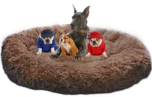 LINRUI Waschbar & Orthopädisches Hundekissen XXL Hundebett Flauschiges für Extra große Grosse Mittlere Hunde Antistress Donut Hundesofa Oval Hoch Hundehöhle XL Rund Kuschelig Memory Foam Braun von LINRUI