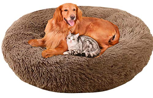 LINRUI XL Hoch Hundesofa Orthopädisch Antistress Waschbar Rund Hundebett für Große Grosse Mittelgroße Hunde XL Oval Donut Labrador Hundehöhle Kuschelig Hundekissen Memory Foam Braun von LINRUI