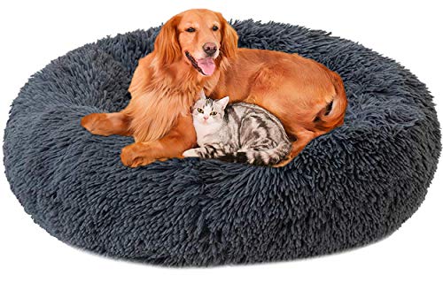 LINRUI XL Hoch Hundesofa Orthopädisch Antistress Waschbar Rund Hundebett für Große Grosse Mittelgroße Hunde XL Oval Donut Labrador Hundehöhle Kuschelig Hundekissen Memory Foam Dunkelgrau von LINRUI