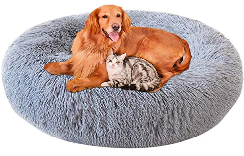 LINRUI XL Hoch Hundesofa Orthopädisch Antistress Waschbar Rund Hundebett für Große Grosse Mittelgroße Hunde XL Oval Donut Labrador Hundehöhle Kuschelig Hundekissen Memory Foam Grau von LINRUI