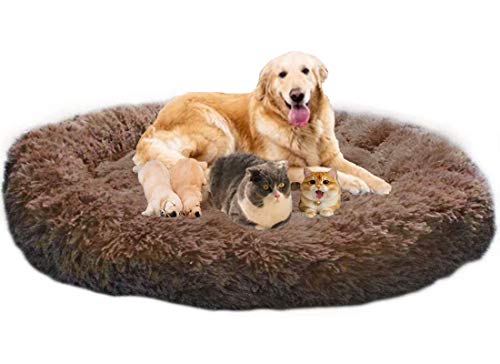 LINRUI XXL Waschbar Hundebett Hundesofa Orthopädisches Antistress Hundekissen Flauschiges für Extra große Grosse Mittlere Hunde Donut Hundehöhle XL Rund Kuschelig Memory Foam Oval Hoch Braun von LINRUI