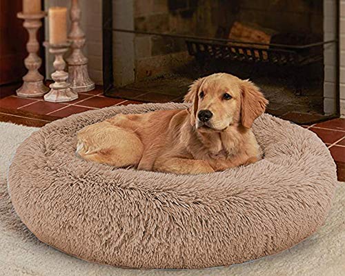 LINRUI XXL Waschbar & Antistress Hundekissen Orthopädisches Hundebett Flauschiges für Extra große Grosse Mittlere Hunde Donut Hundesofa Memory Foam Hundehöhle Oval Hoch XL Rund Kuschelig Braun von LINRUI