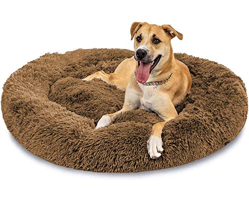 LINRUI XXXL Waschbar Grosse Hunde Hundebett Orthopädisch XL Rund Donut Hundebetten für Mittlere große Hunde Kuscheliges Antistress Hundekissen Oval Rund Kuschelig Hundehöhle XXL Braun von LINRUI