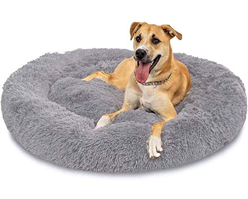 LINRUI XXXL Waschbar Grosse Hunde Hundebett Orthopädisch XL Rund Donut Hundebetten für Mittlere große Hunde Kuscheliges Antistress Hundekissen Oval Rund Kuschelig Hundehöhle XXL Grau von LINRUI