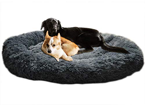 Orthopädisches Hundebett XXL Hundesofa für Mittlere große Grosse Hunde Labrador Flauschig Oval Hundekissen Hoch Memory Foam,Rund Kuschelig Hundehöhle,Waschbares,Antistress,Abwaschbar Dunkelgrau von LINRUI