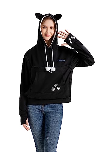 LINYUCHEN Kapuzenpullover für Katzen und Hunde, große Haustiertasche, Sweatshirt, Welpen, Kätzchen, Tragetasche, Pullover Top für Frauen, Schwarz, Medium von LINYUCHEN